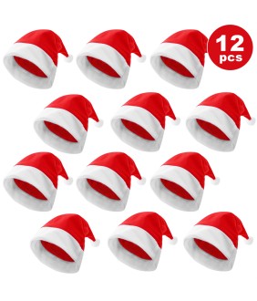 Short Plush Santa Hat,Christmas Hats 12 Pcs Santa Hats Adult Bulk for Christmas New Year Festive Holiday Party Supplies