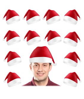 Non-woven Adult Santa Hat , Fabric Christmas Hat Upgrade Unisex Christmas Hat Adult Bulk for Christmas New Year Festive Holiday Party Supplies 12pcs