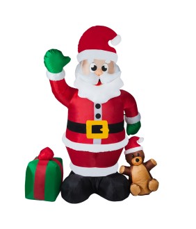 8FT Ritual Bear Inflatable Santa Claus with Gift Bag Built-in LED Lights Blow-Up Yard Party Decoration for Xmas Airblown Inflatable Outdoor Indoor Home Garden Yard